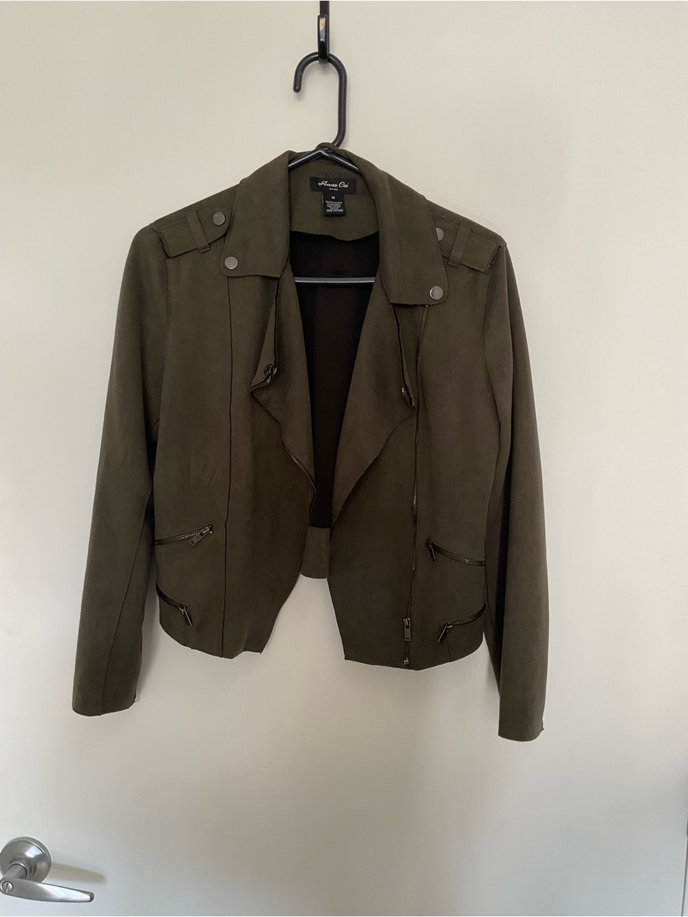 Olive Green Faux Suede Moto Jacket